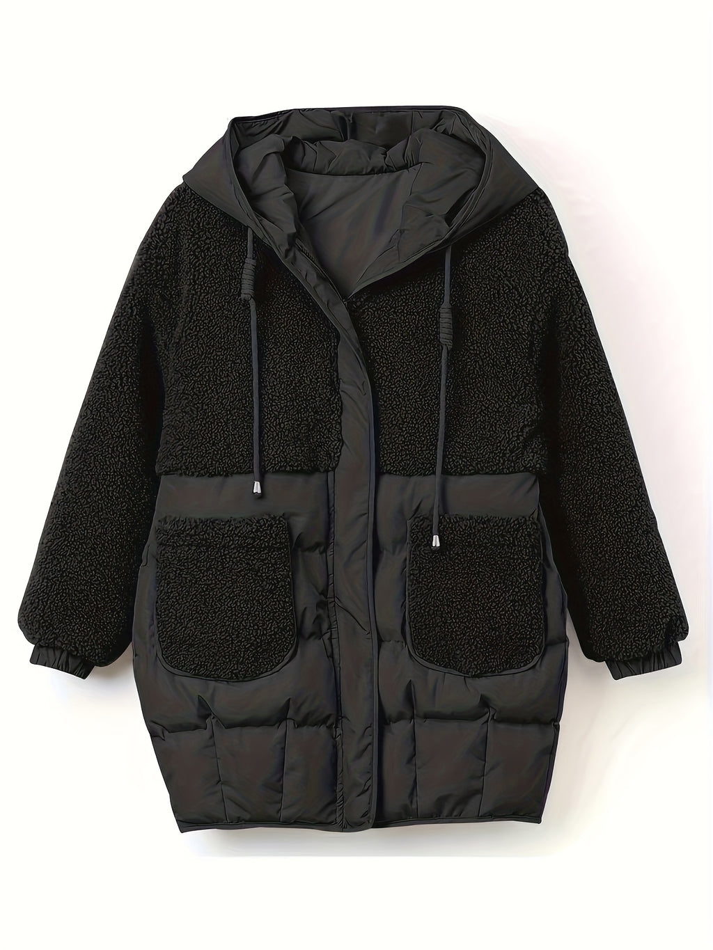 Women's Elegant Thickened Winter Coat - Long Sleeve, Solid Color, Regular Fit