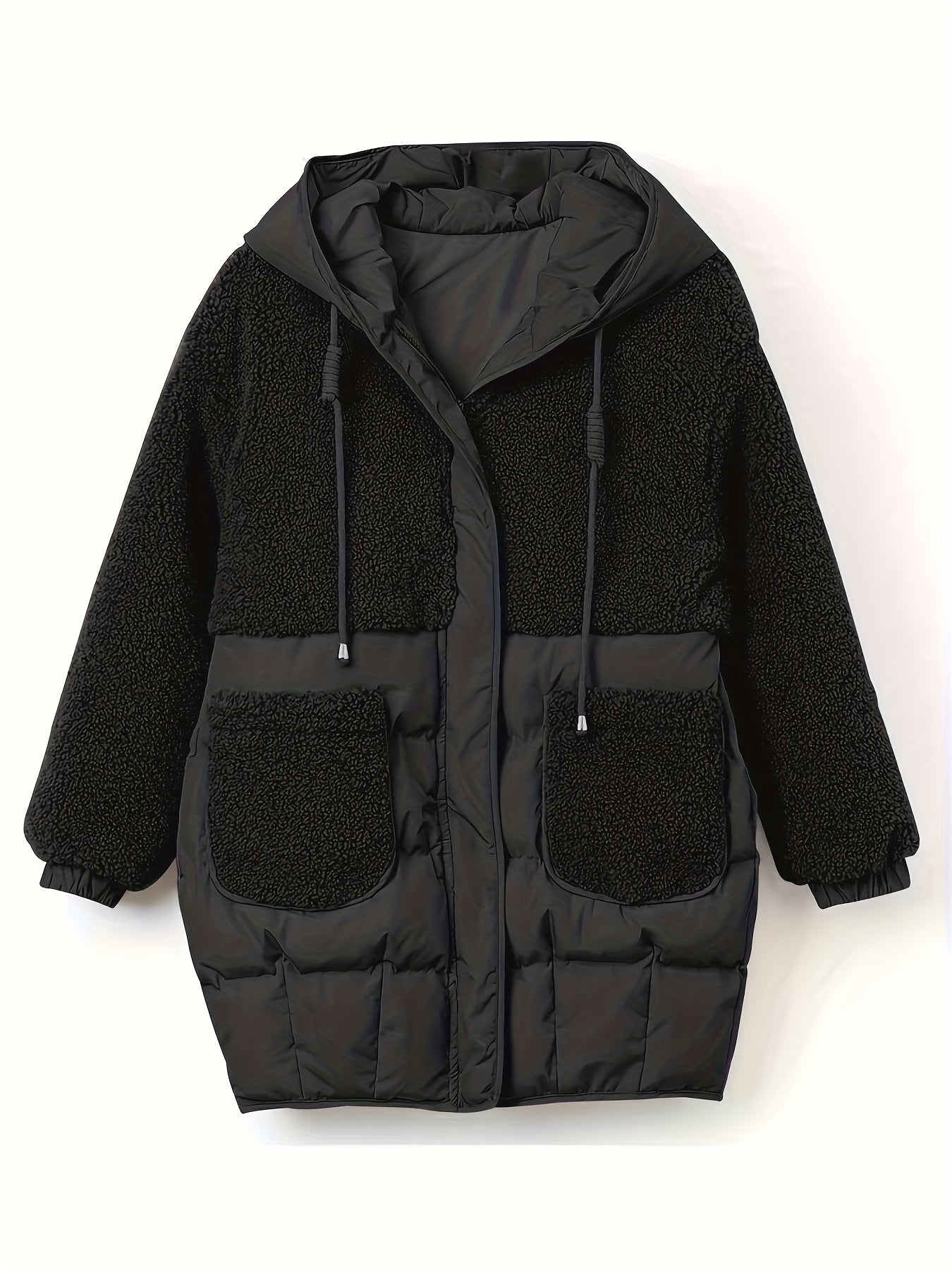 Women's Elegant Thickened Winter Coat - Long Sleeve, Solid Color, Regular Fit