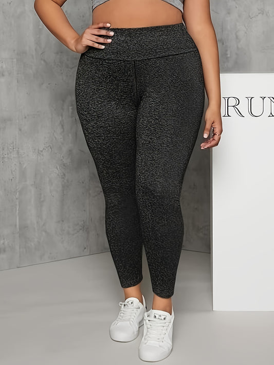 Plus Size High Waist Yoga Pants, Women's Stretchy Fitness Leggings