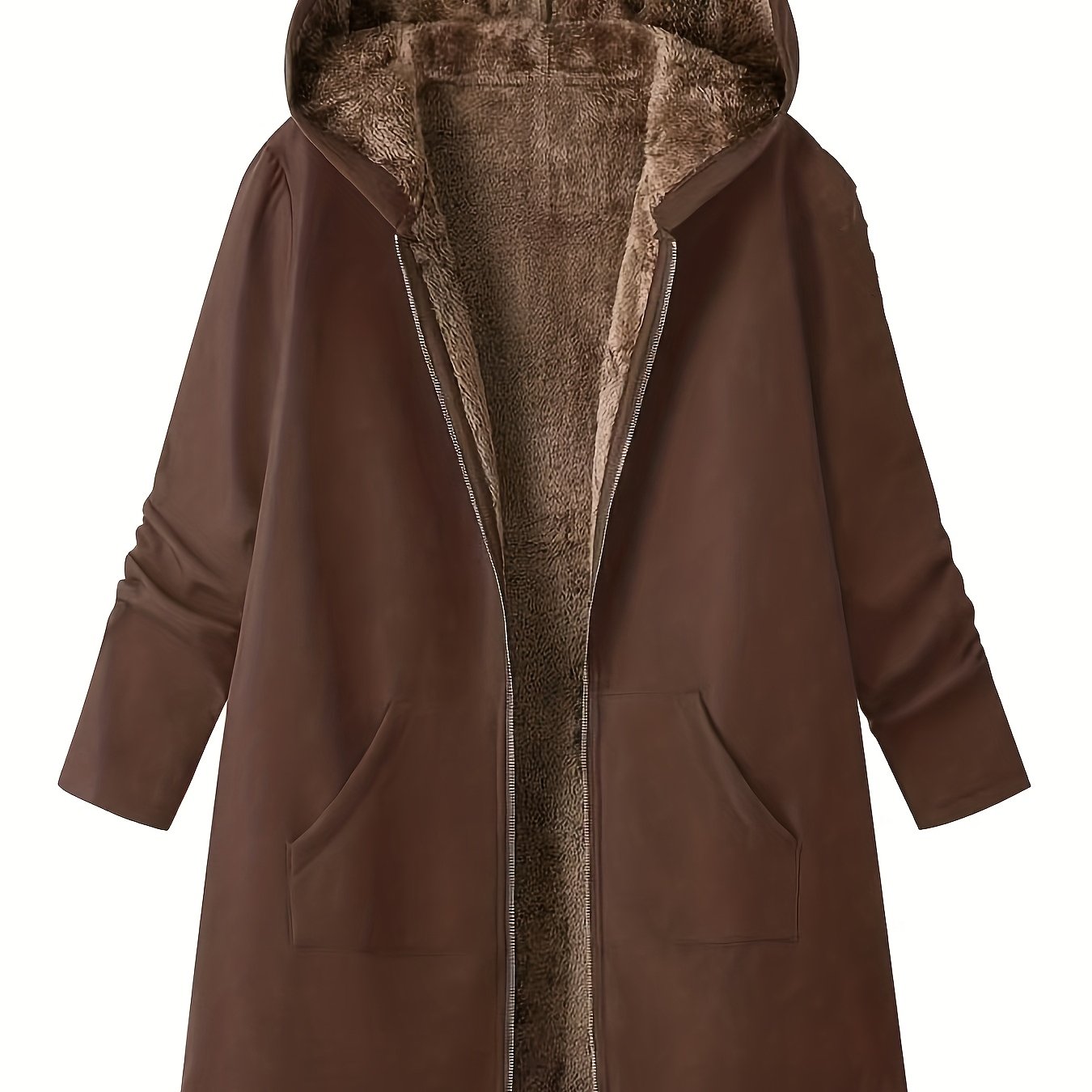 Elegant Winter Hooded Jacket with Pockets - Warm H-Line Coat Suitable for Fall/Winter, Machine Washable Outerwear