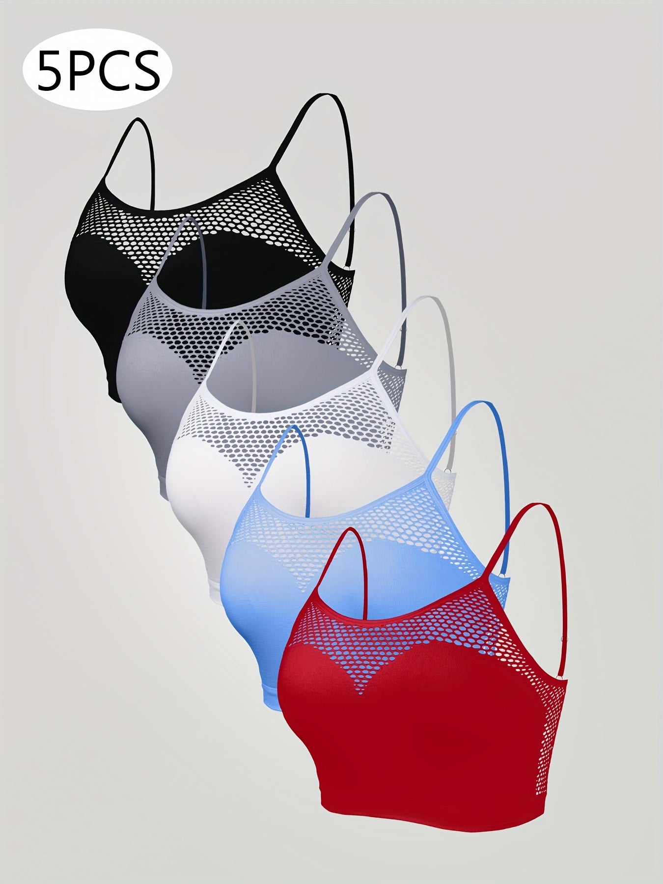 5-Pack Cutout Bras, High Support Knit Fabric