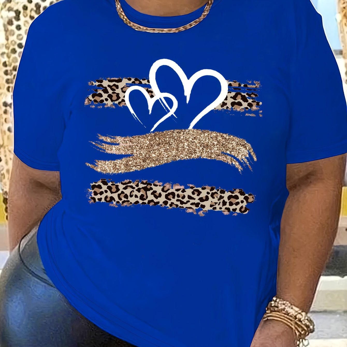 Casual Plus Size Heart Print T-Shirt for Women