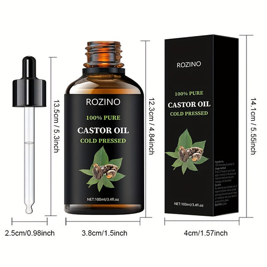 ROZINO Unrefined Castor Oil, Cold Pressed for Hair, Eyelashes, Eyebrows, Skin & Nails Care, Hypoallergenic, All Skin Types, Unisex-adult, Drying Effect, Skin Care Ingredient