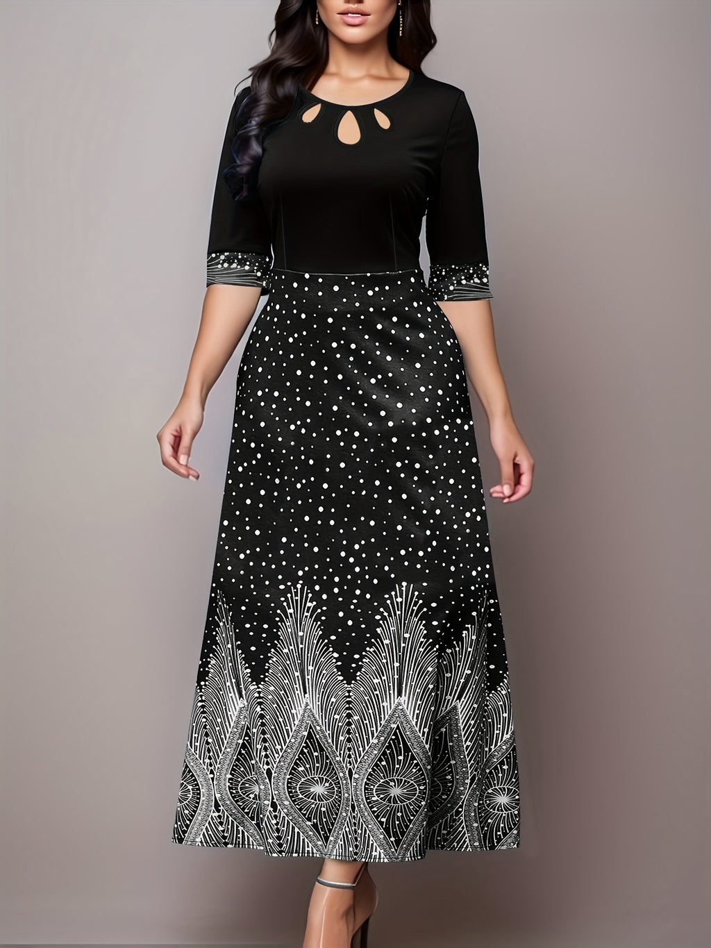 Elegant Floral Print Cut Out Party & Banquet Dress