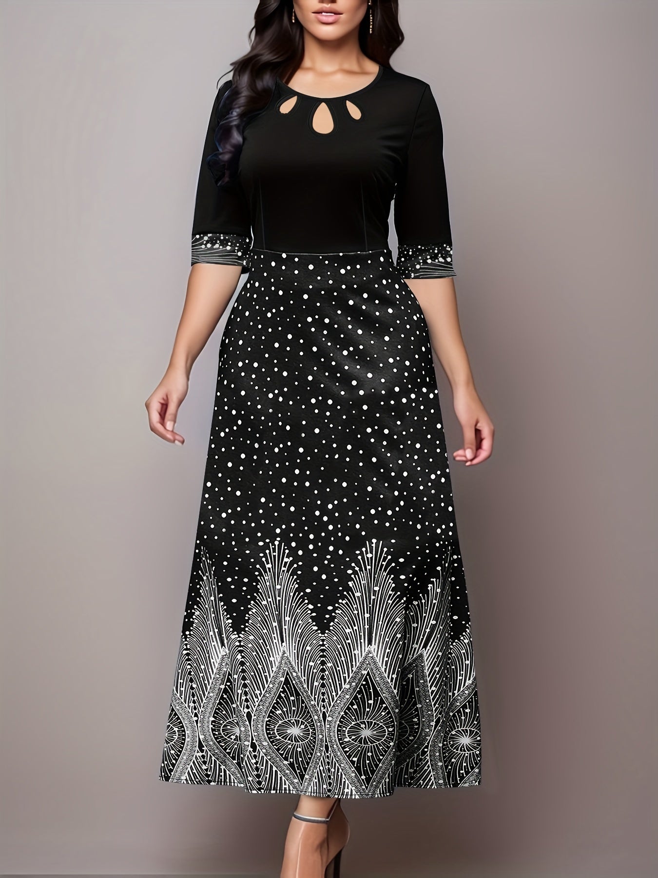Elegant Floral Print Cut Out Party & Banquet Dress