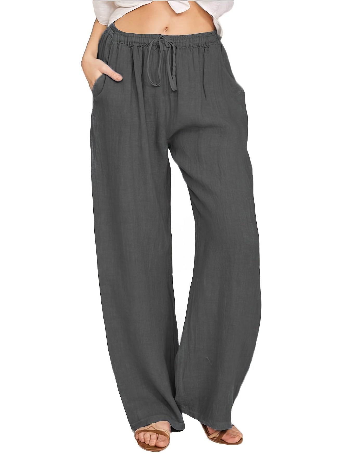 Drawstring Wide Leg Solid Loose Palazzo Pants
