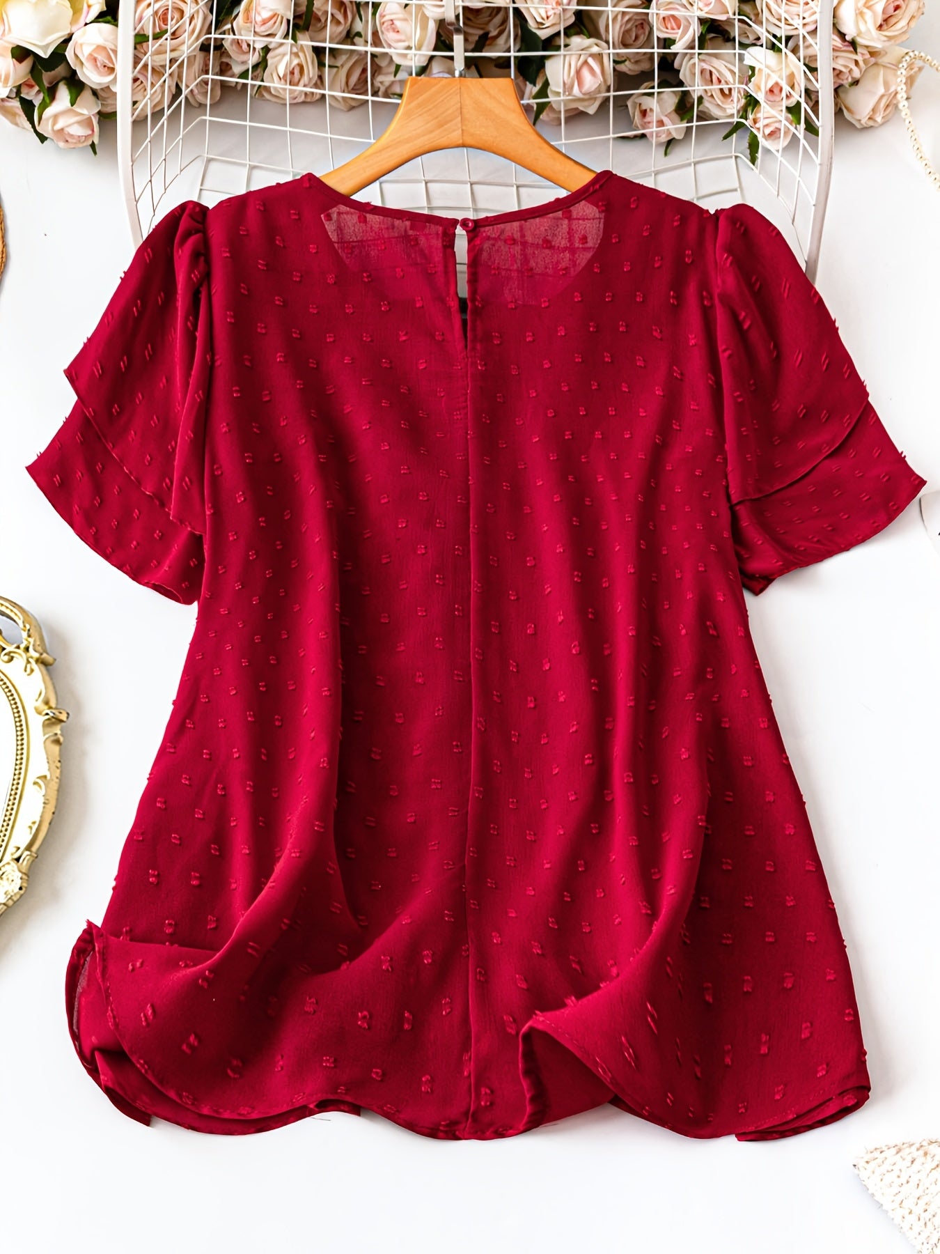 Women's Plus Size Jacquard Polka Dot Shirt