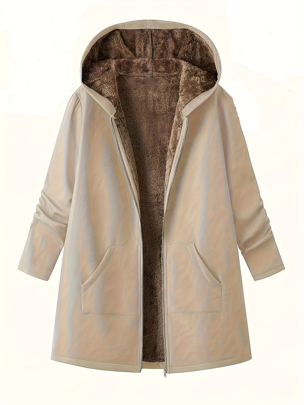 Elegant Winter Hooded Jacket with Pockets - Warm H-Line Coat Suitable for Fall/Winter, Machine Washable Outerwear