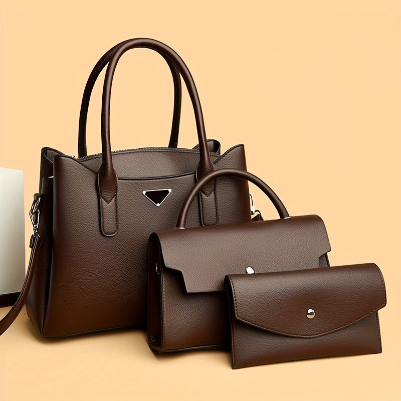 3pcs Women's Faux Leather Handbag Set