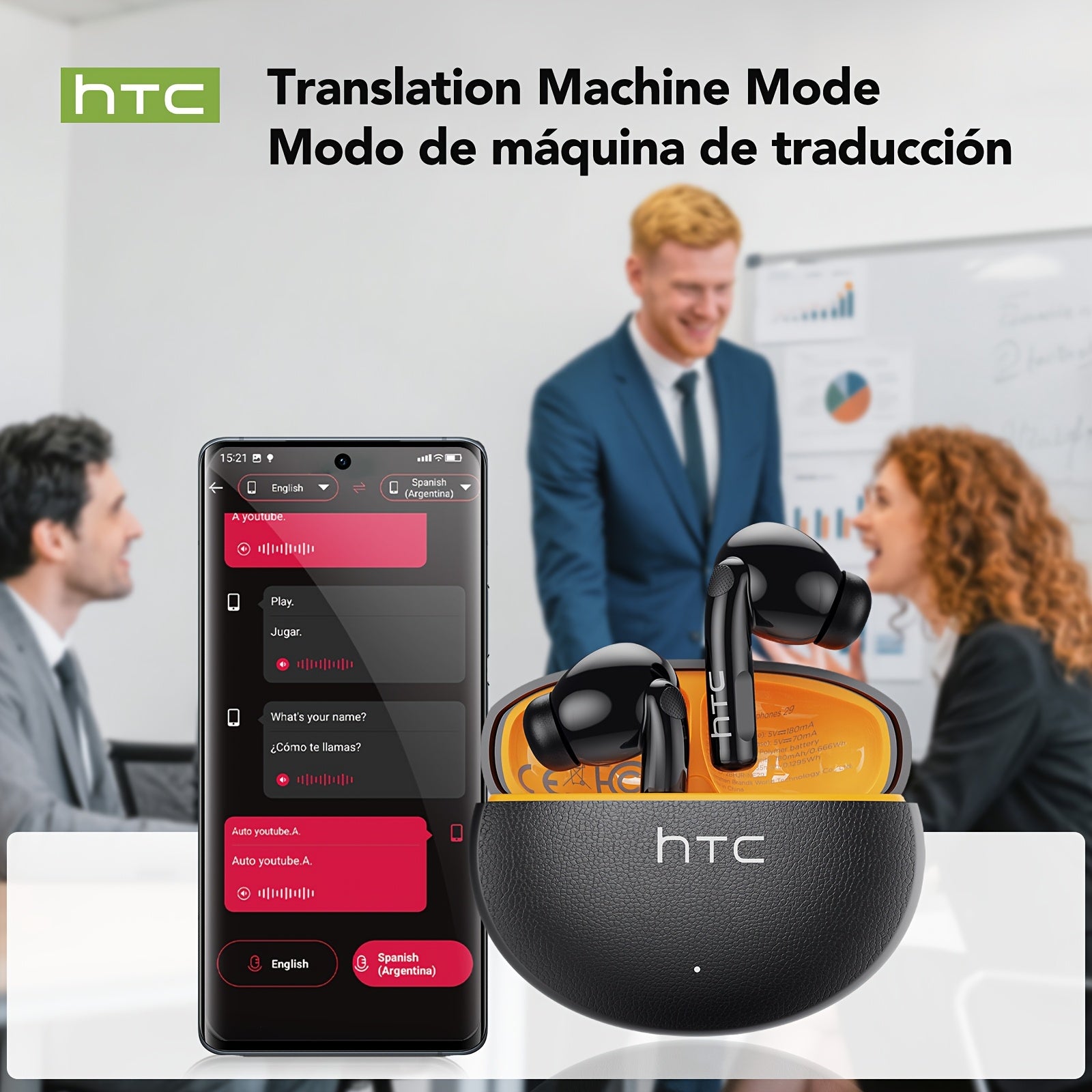 HTC NE29 TWS Wireless Translation Earbuds, Face-to-Face Multi-Language Translation, ANC Noise Cancellation