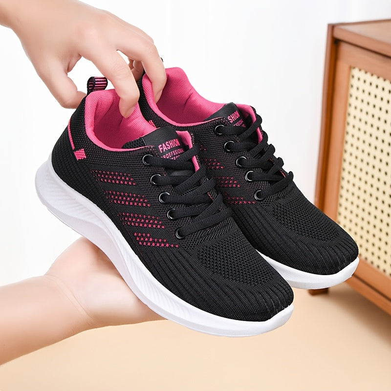[1 Pair Women'S Breathable Running Sneakers] 1 Pair Women'S Breathable Casual Running Sneakers, Solid Color Fabric Low-Top Lace-Up Shoes with PVC Sole for All Seasons