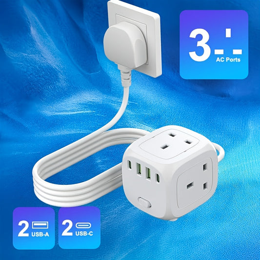 New Power Board, Cube Shape, 3-Outlet, 1 Main Switch