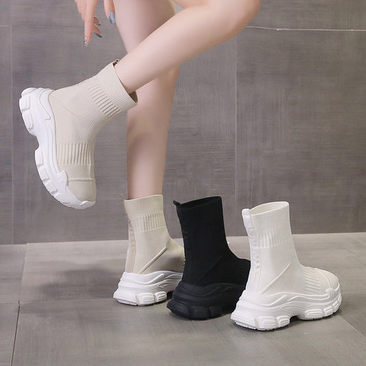 Platform Knitted Sports Casual Shoes And Boots