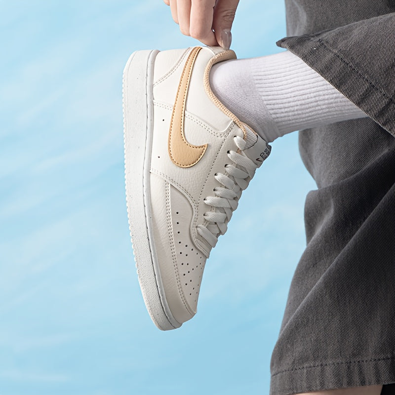 Nike Women's Air Cushion Sneakers - Lightweight All-Season Beige & White Low-Top Skate Shoes with Arch Support