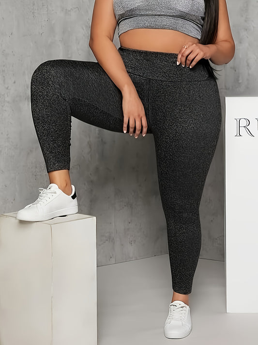 Plus Size High Waist Yoga Pants, Women's Stretchy Fitness Leggings