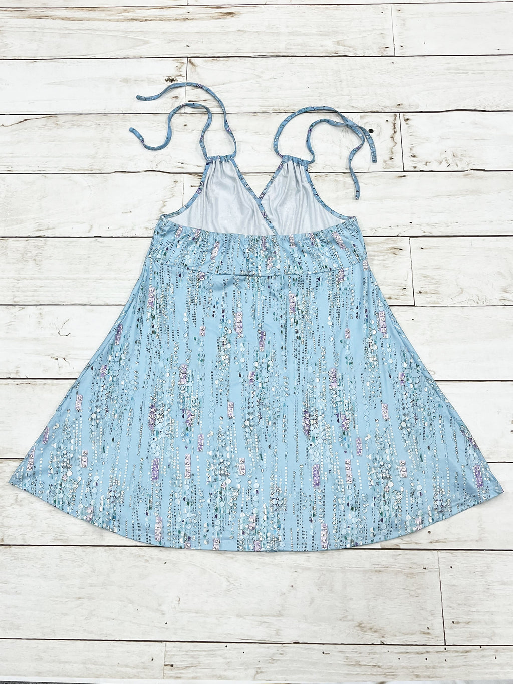 Summer New Under bust Padded Low-Back V-Neck Spaghetti Suspender Dress with Tie Back