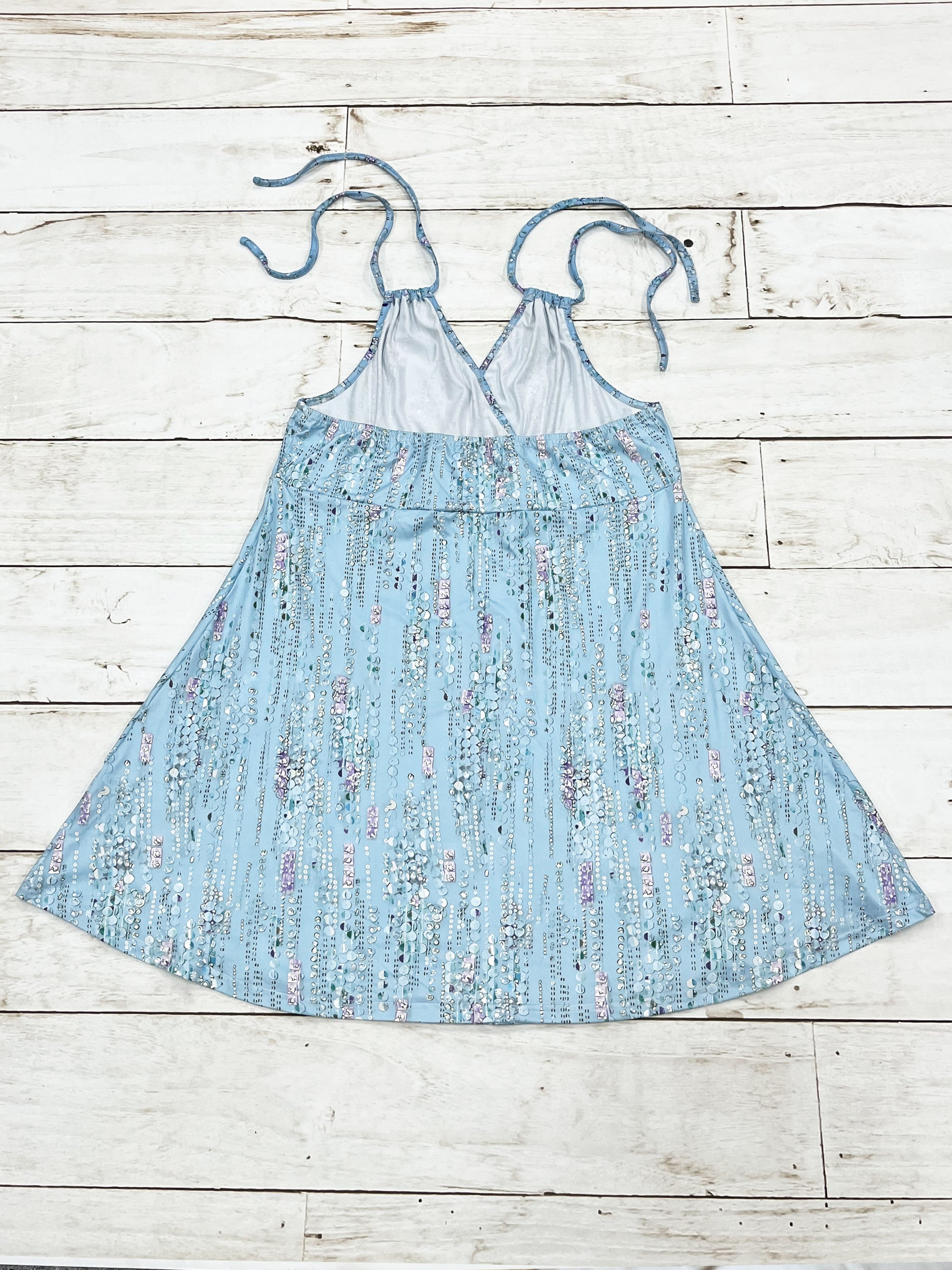 Summer New Under bust Padded Low-Back V-Neck Spaghetti Suspender Dress with Tie Back