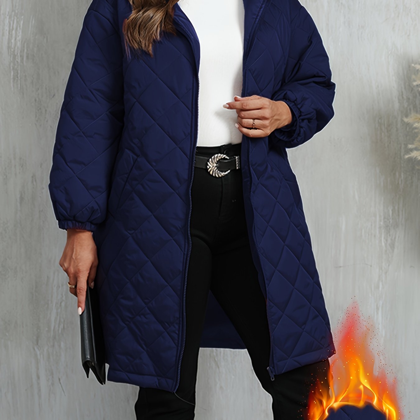 Plus Size, Women's Oversized Elegant Hooded Full-Zip Windproof Winter Coat - Heavy-Duty Warm