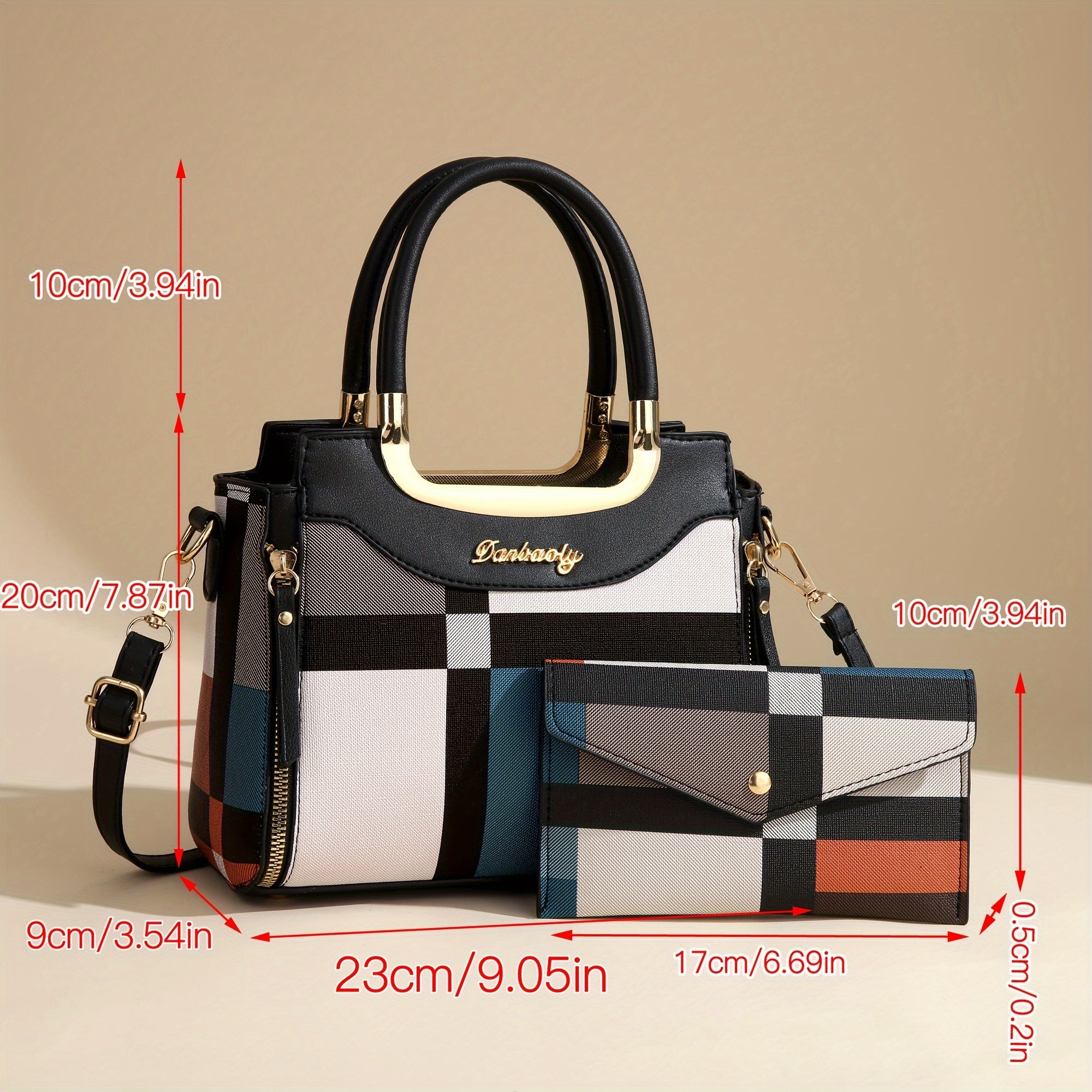Elegant Plaid Tote and Crossbody Bag Set