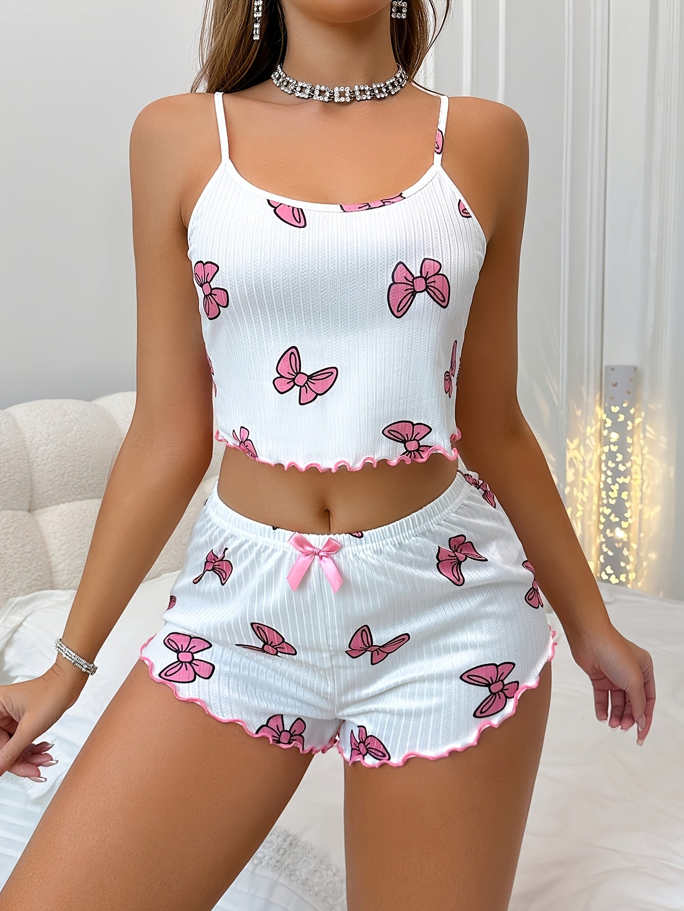 Butterfly Print Vest Shorts Home Set