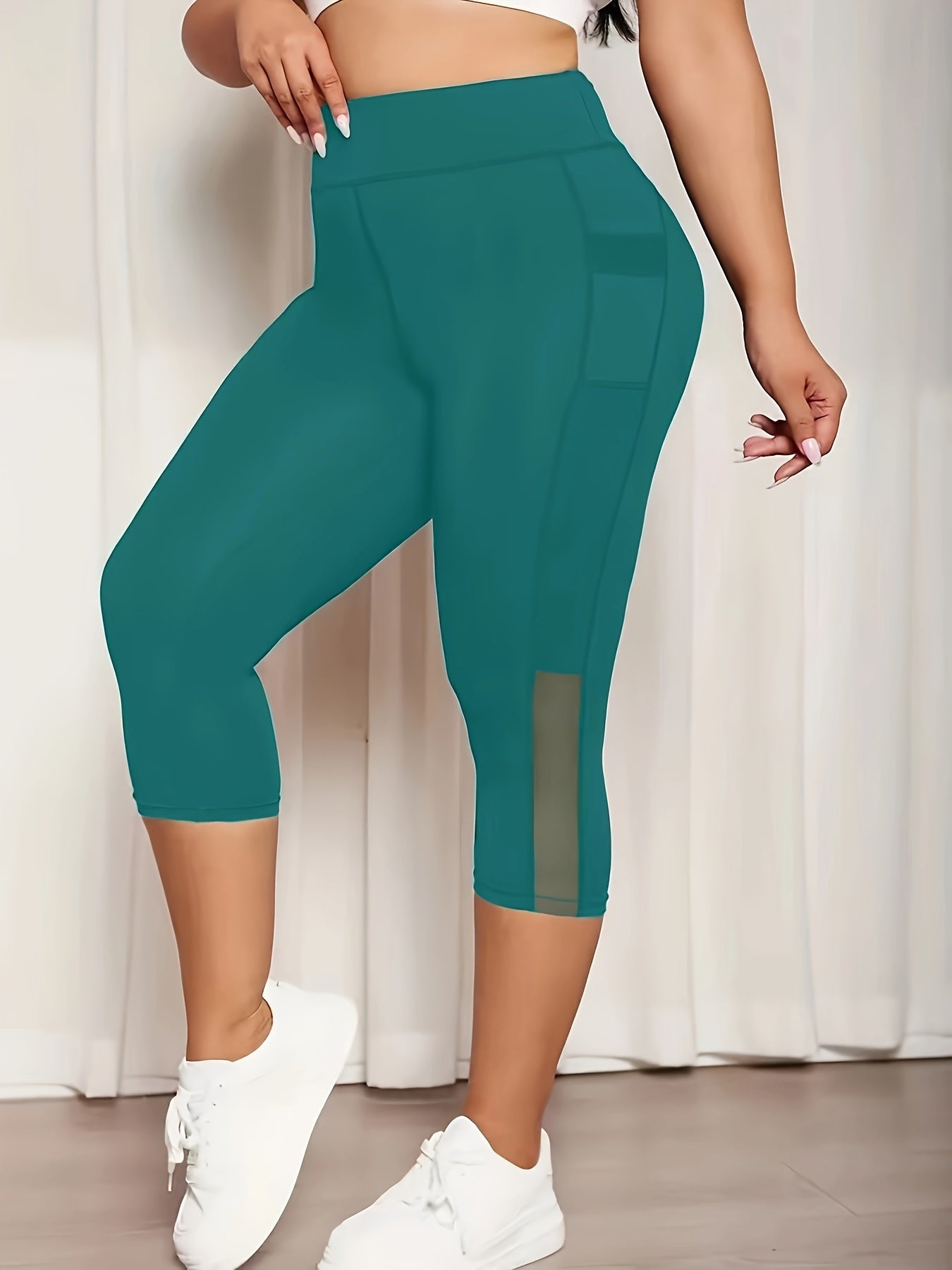 Plus Size Mesh Seven-Split Pants with Pockets
