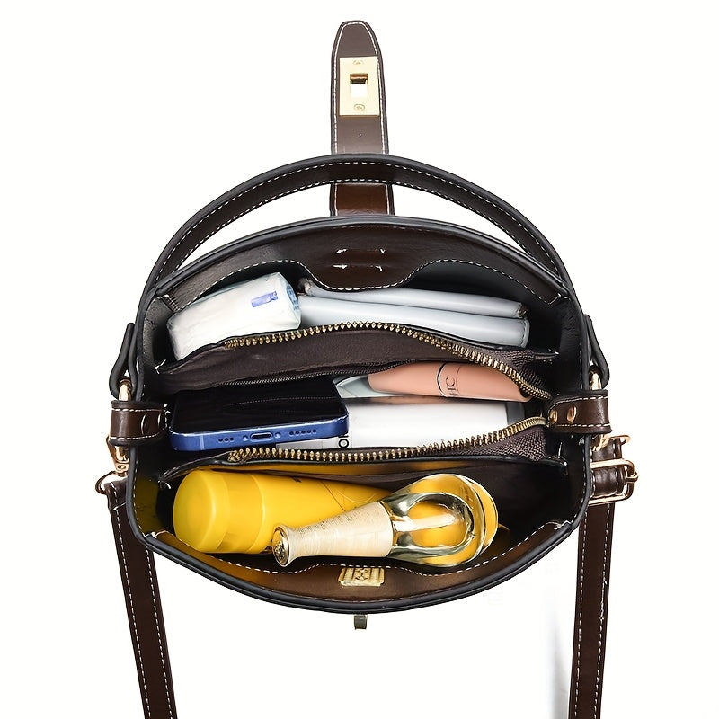 Women's Tote Bag Sleek Minimalist Shoulder Crossbody Bag with Golden-Tone