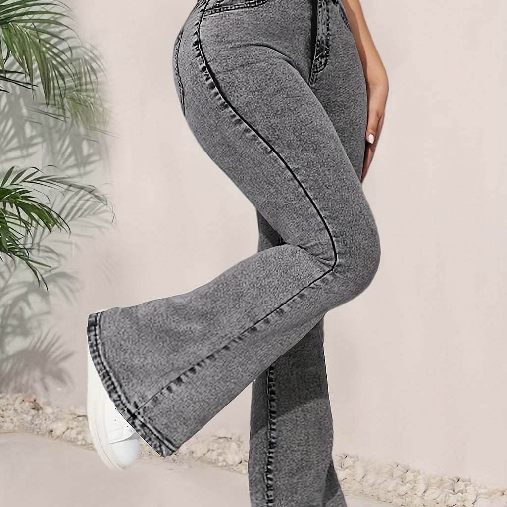 High-Waist Light Gray Flare Jeans for Women