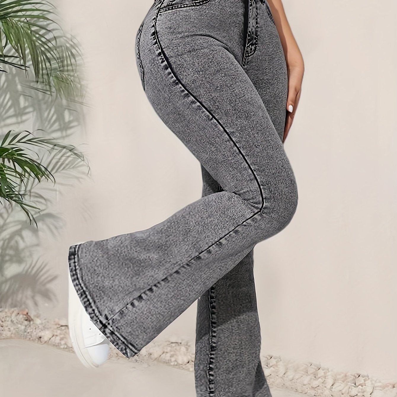 High-Waist Light Gray Flare Jeans for Women