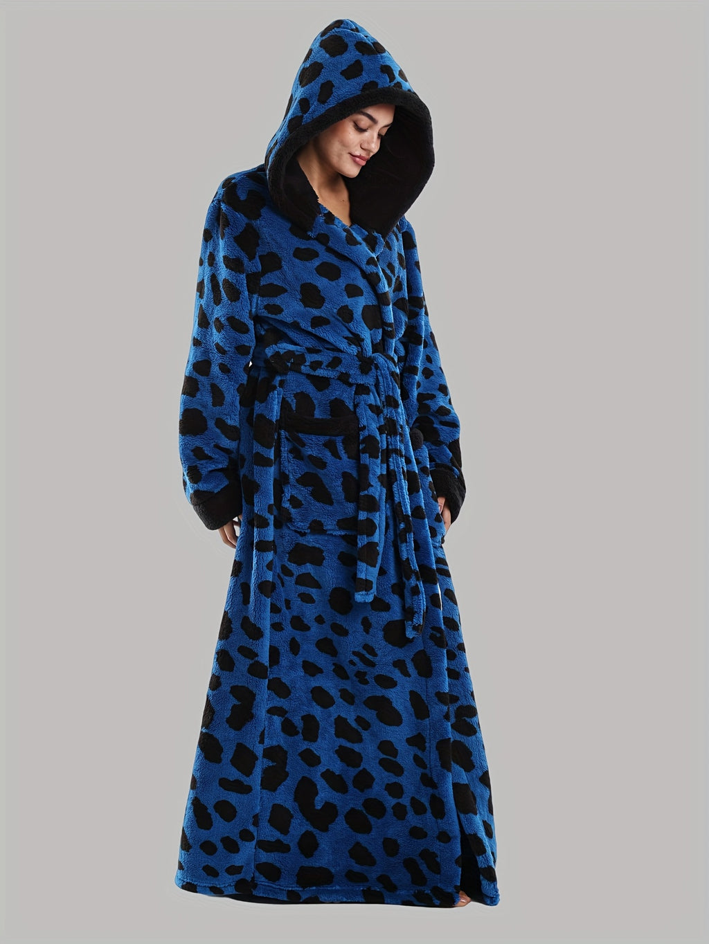 Leopard Print Series - Women's Autumn and Winter - Long Sleeve Hooded Bathrobe