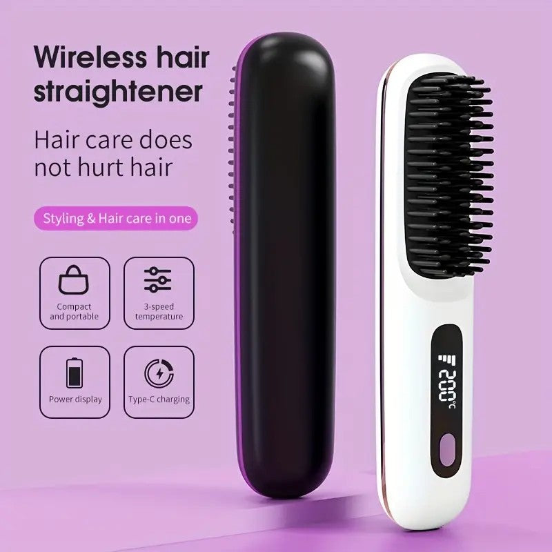 Wireless Straightener Brush, 30W Ceramic, 3 Temperature Settings