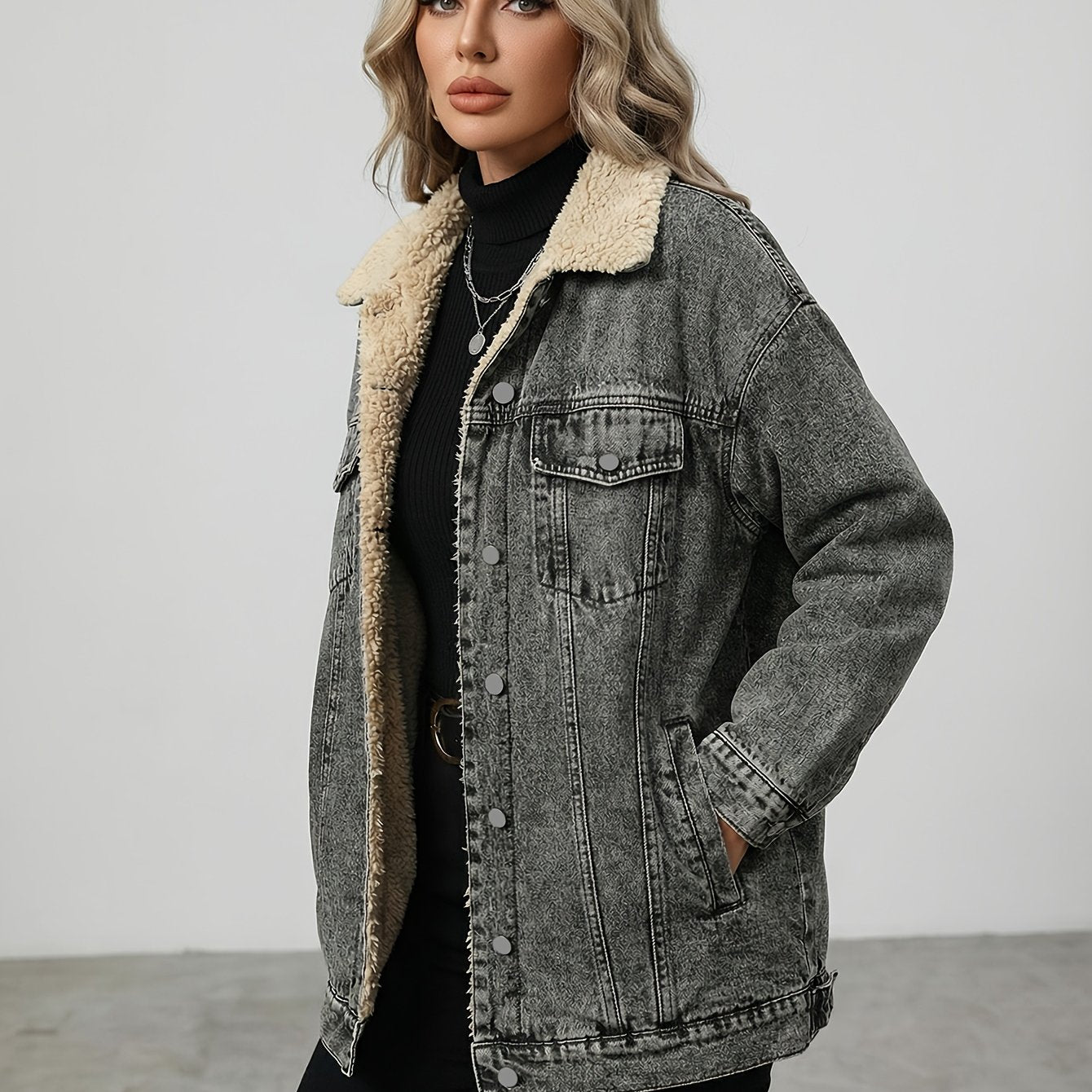 Ladies New -lined Denim Top Trendy Fashion Wash Denim All-Matching Comfortable Denim Coat