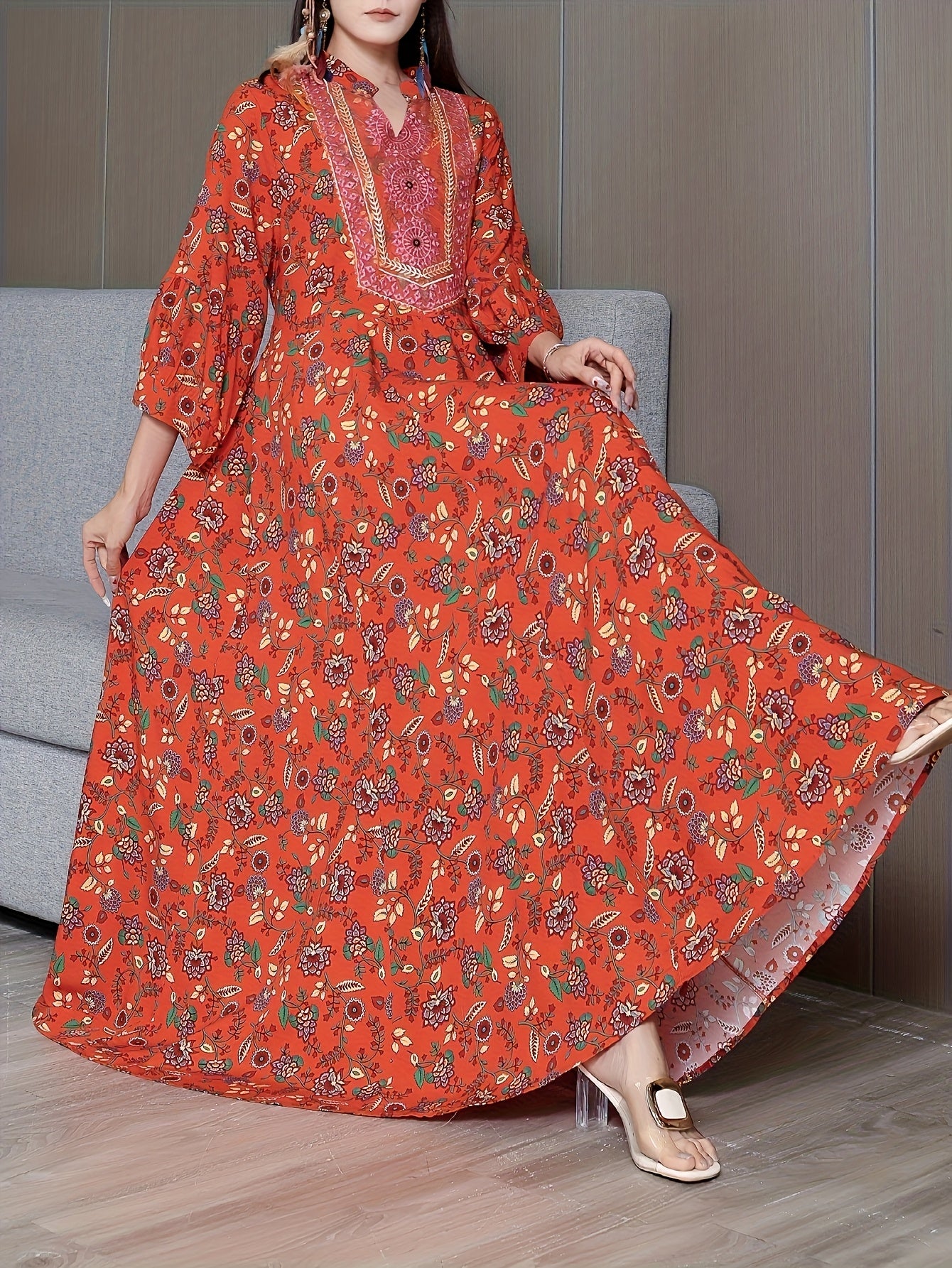 Embroidery Dress Ethnic Style Long Skirt Retro Vintage Casual Maxi Dress