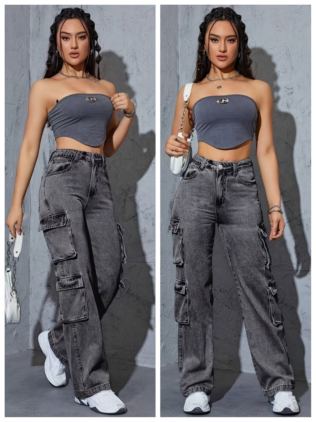 Stylish High-Waisted Wide-Leg Cargo Pants for Women