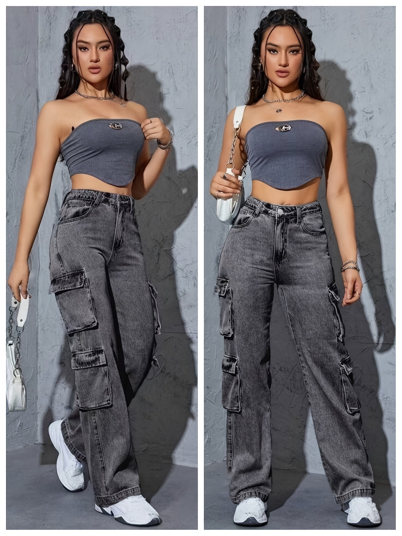 Stylish High-Waisted Wide-Leg Cargo Pants for Women