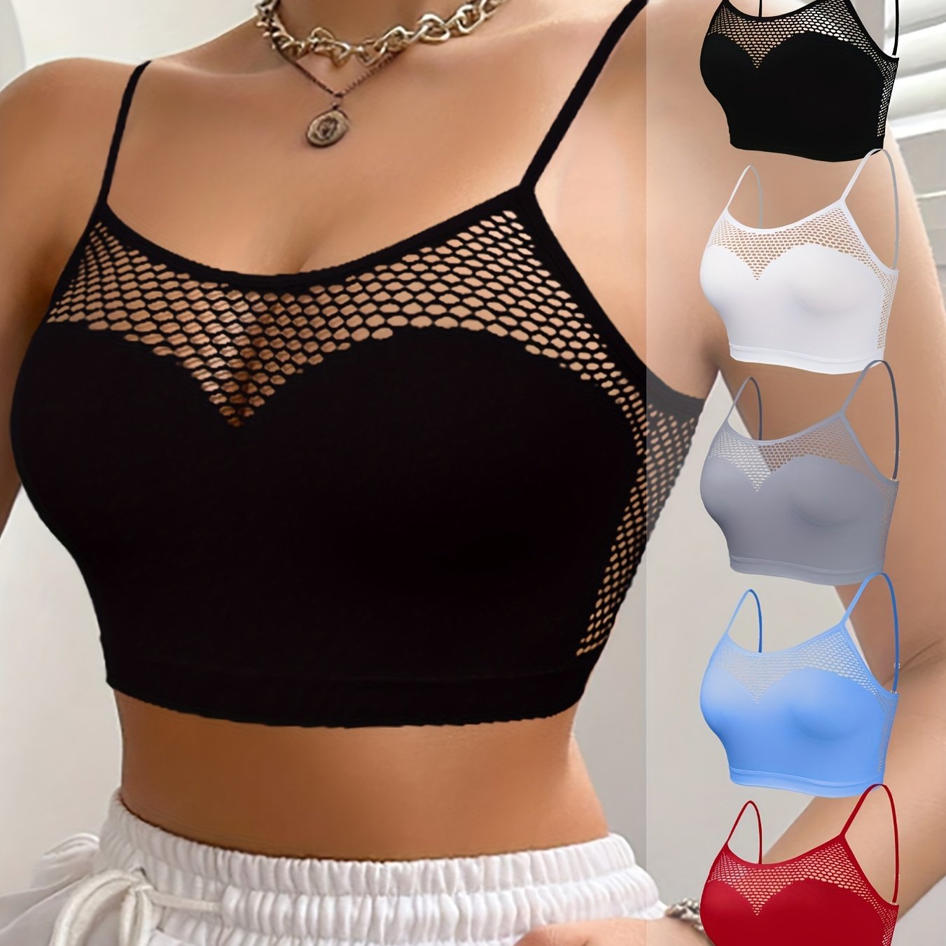 5-Pack Cutout Bras, High Support Knit Fabric
