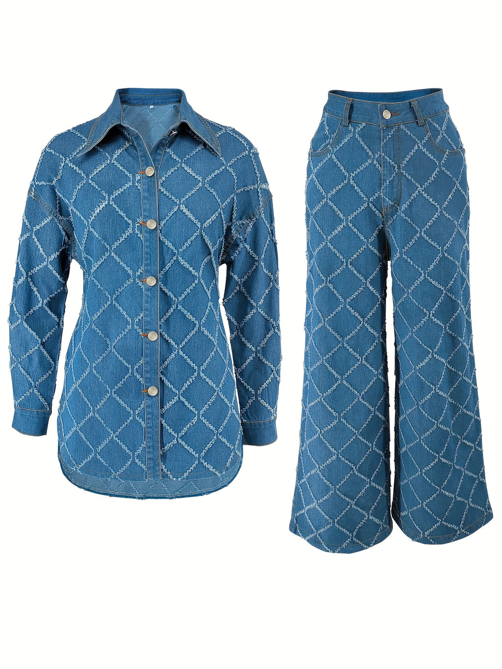 218571# Cross-Border Women's Plaid Craft Denim Two-Piece Set