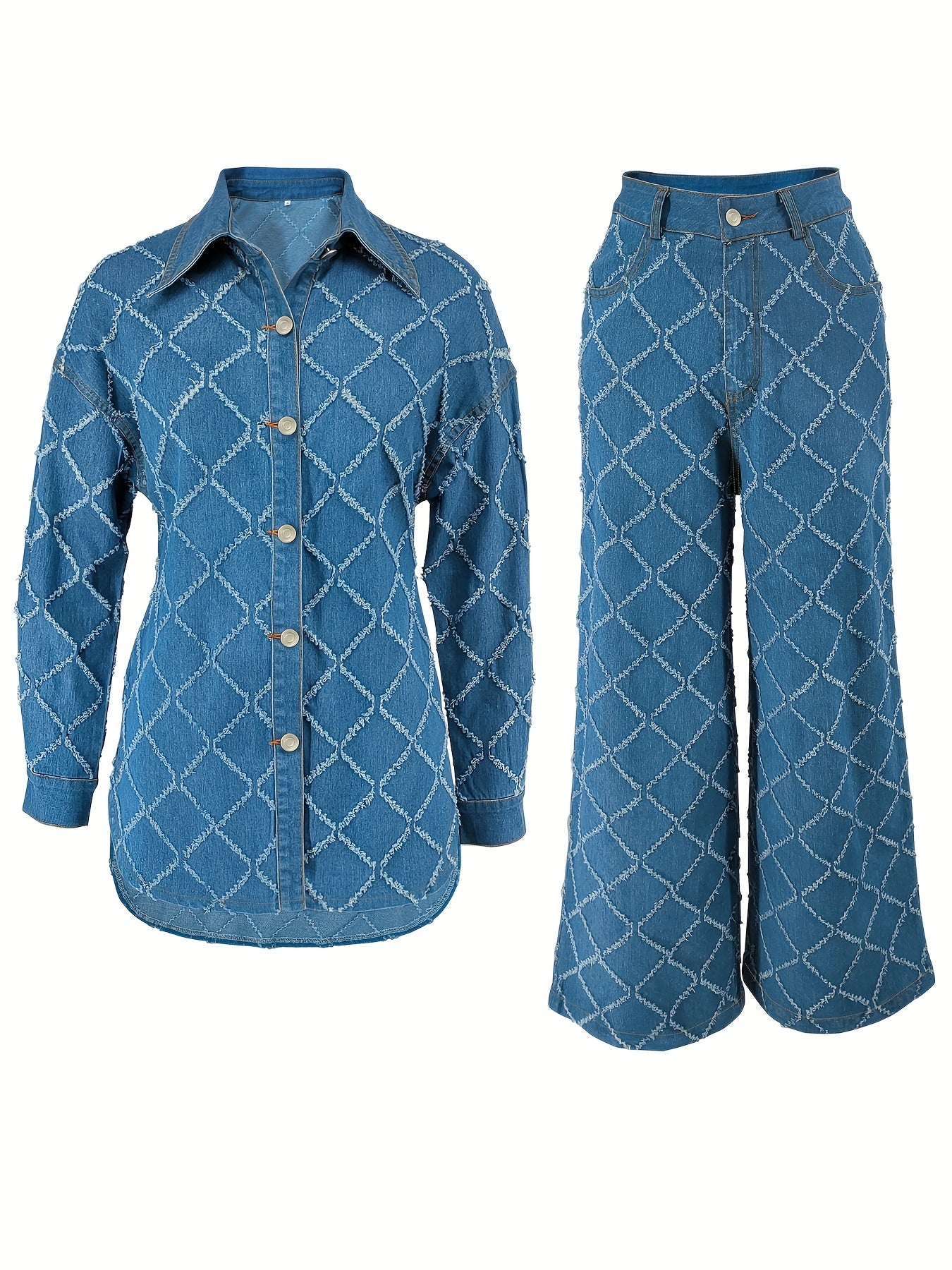 218571# Cross-Border Women's Plaid Craft Denim Two-Piece Set
