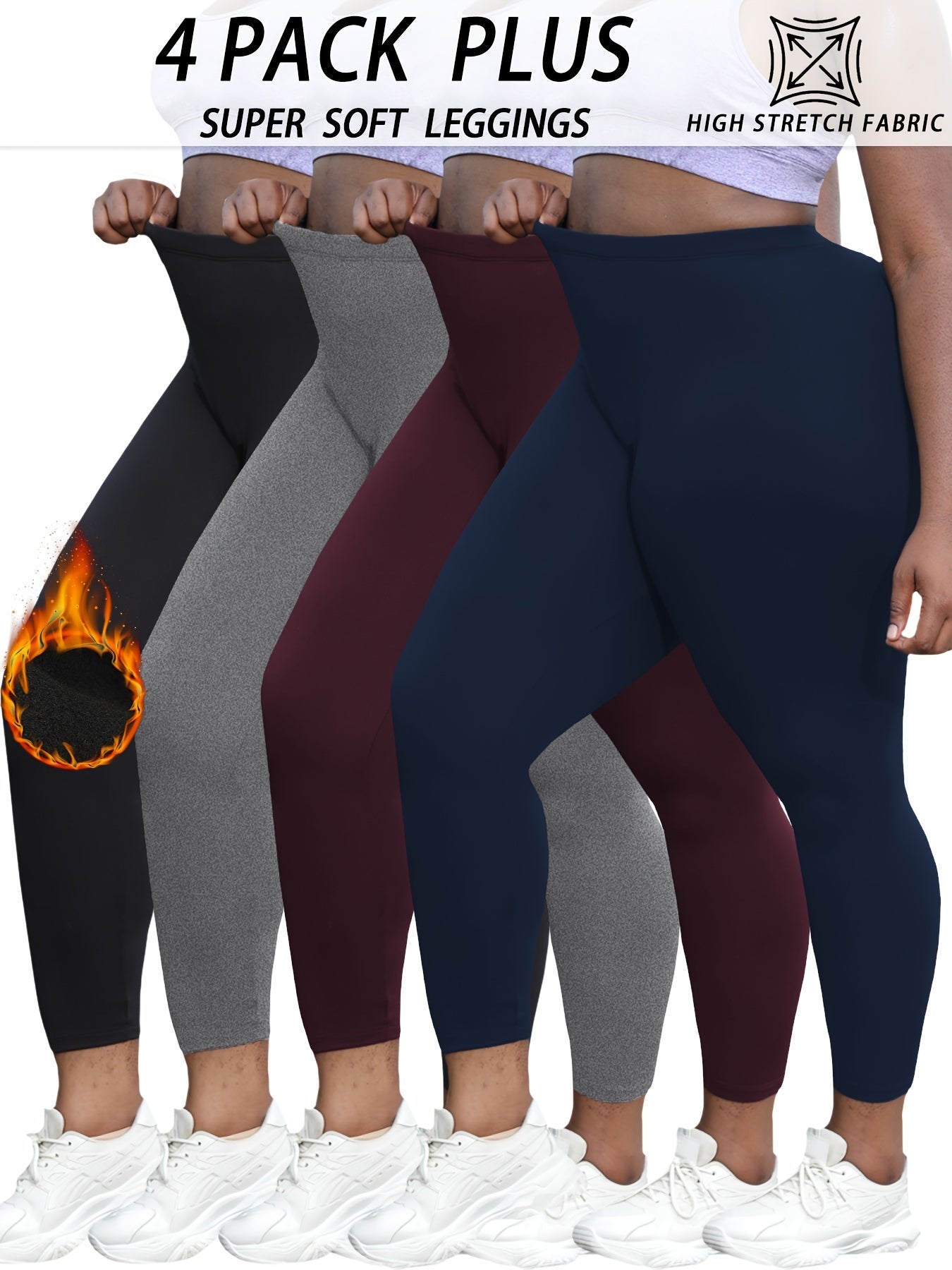 4pcs Plus Size Women's Super Soft High Waist Flare Leggings