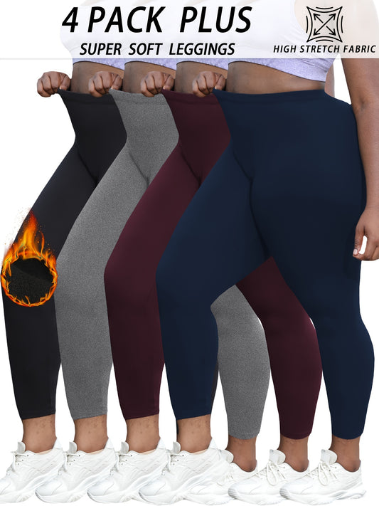 4pcs Plus Size Women's Super Soft High Waist Flare Leggings