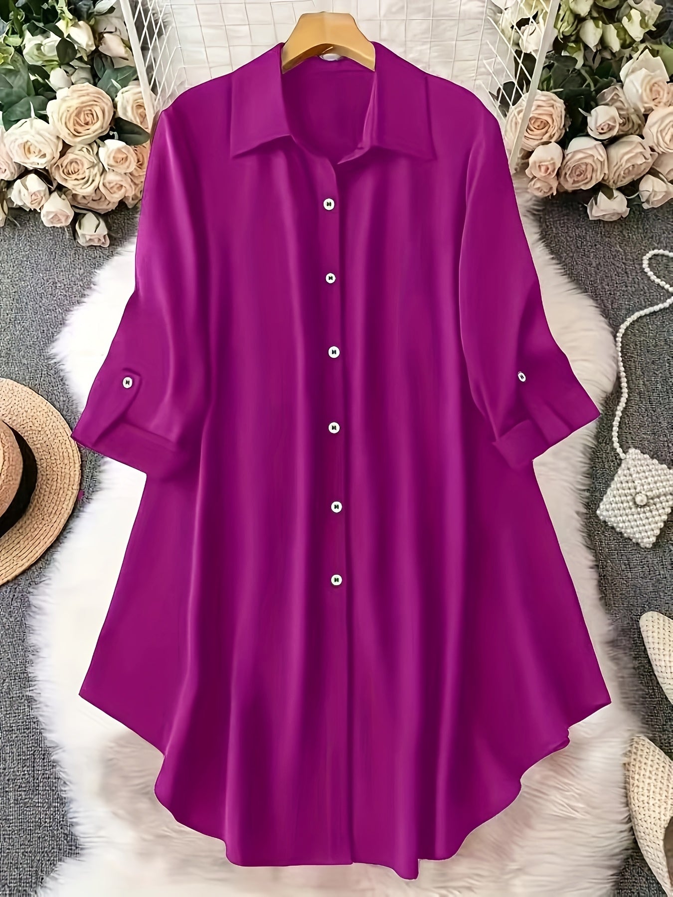 Plus Size Women's Elegant Long Black Shirt
