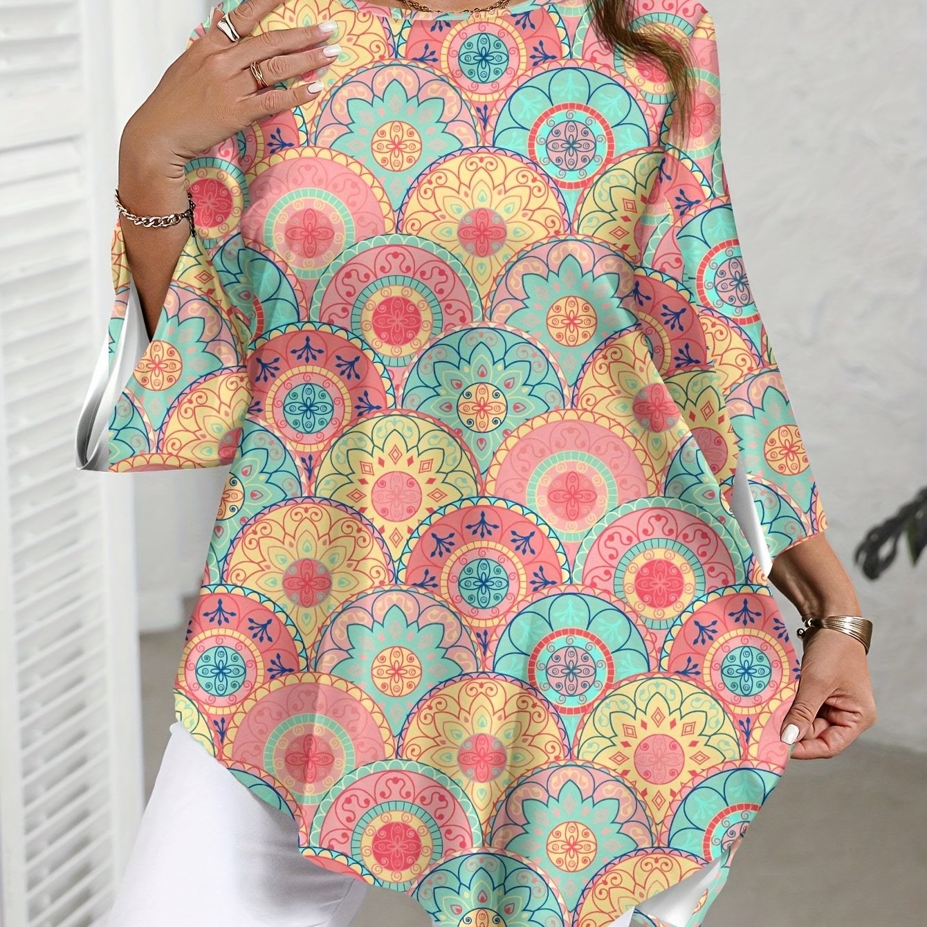 Elegant Plus Size Women's Floral Print Blouse