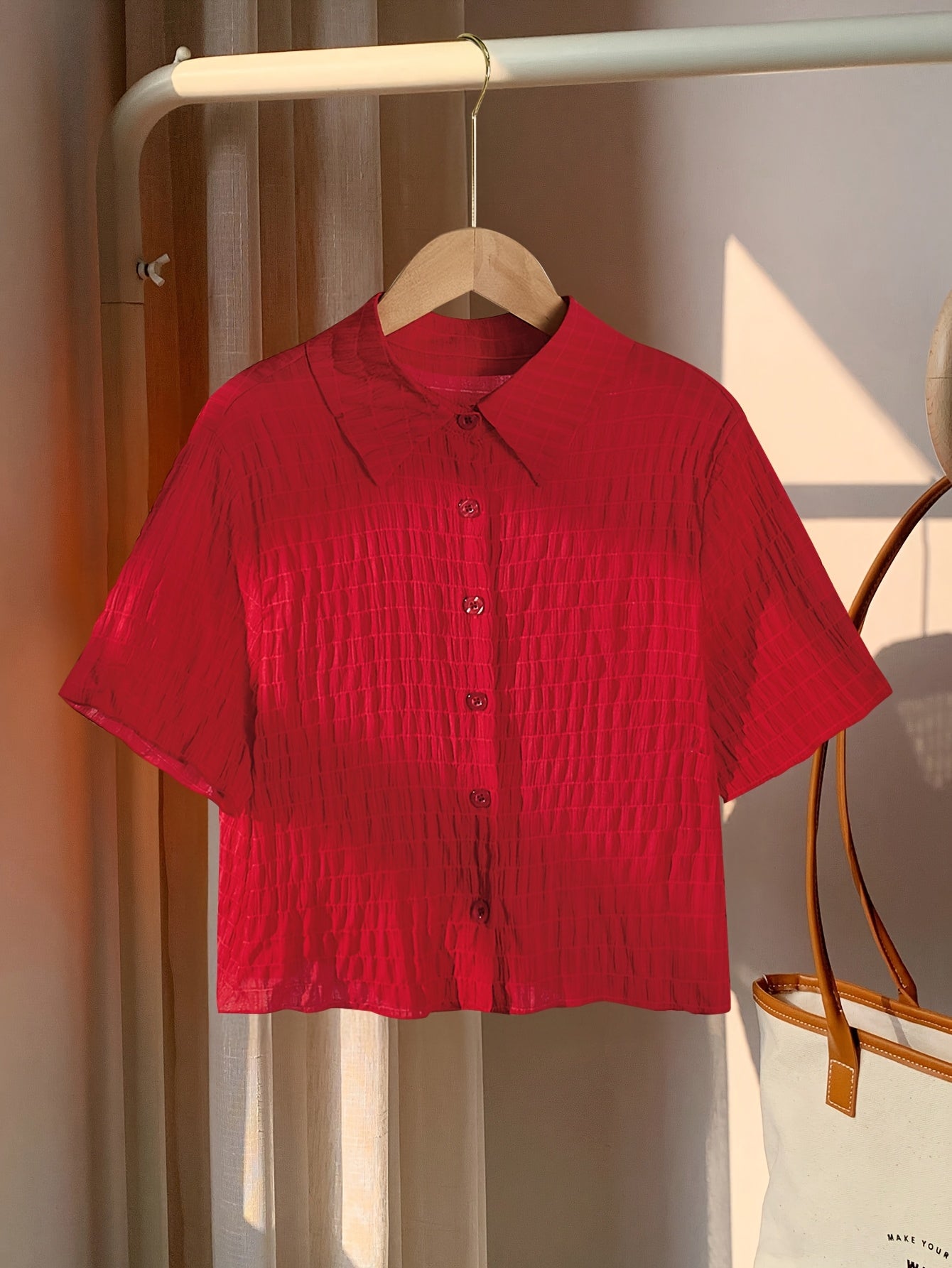 Elegant Red Mini Short-Sleeve Blouse for Women