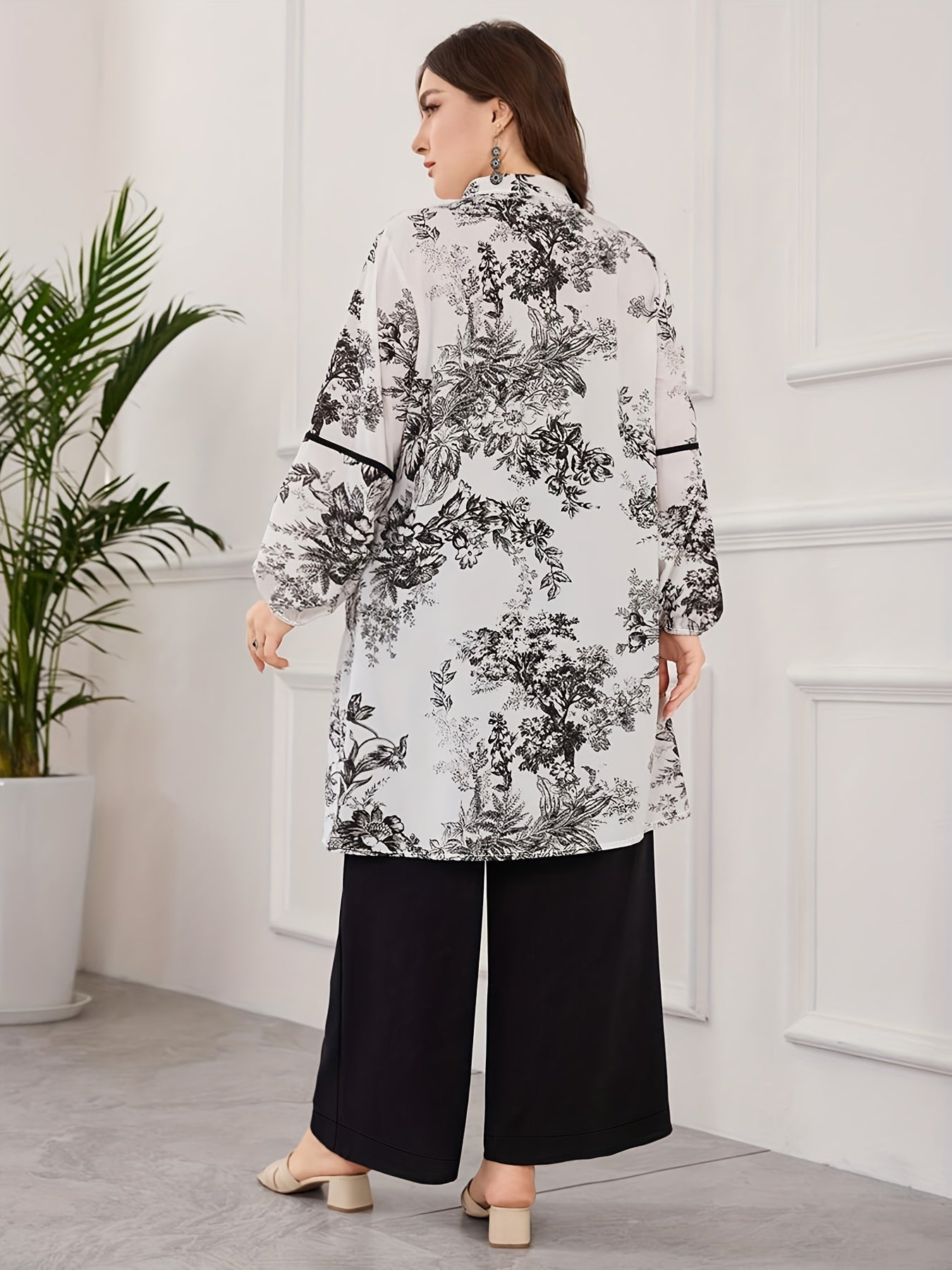 Plus Size 2pcs Set, Fashion Women's Floral Print Shirt Cardigan Top