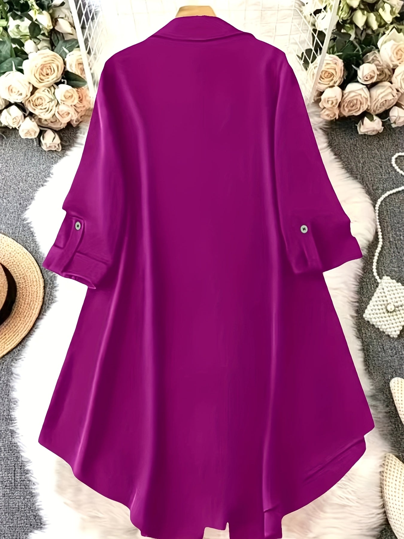 Plus Size Women's Elegant Long Black Shirt
