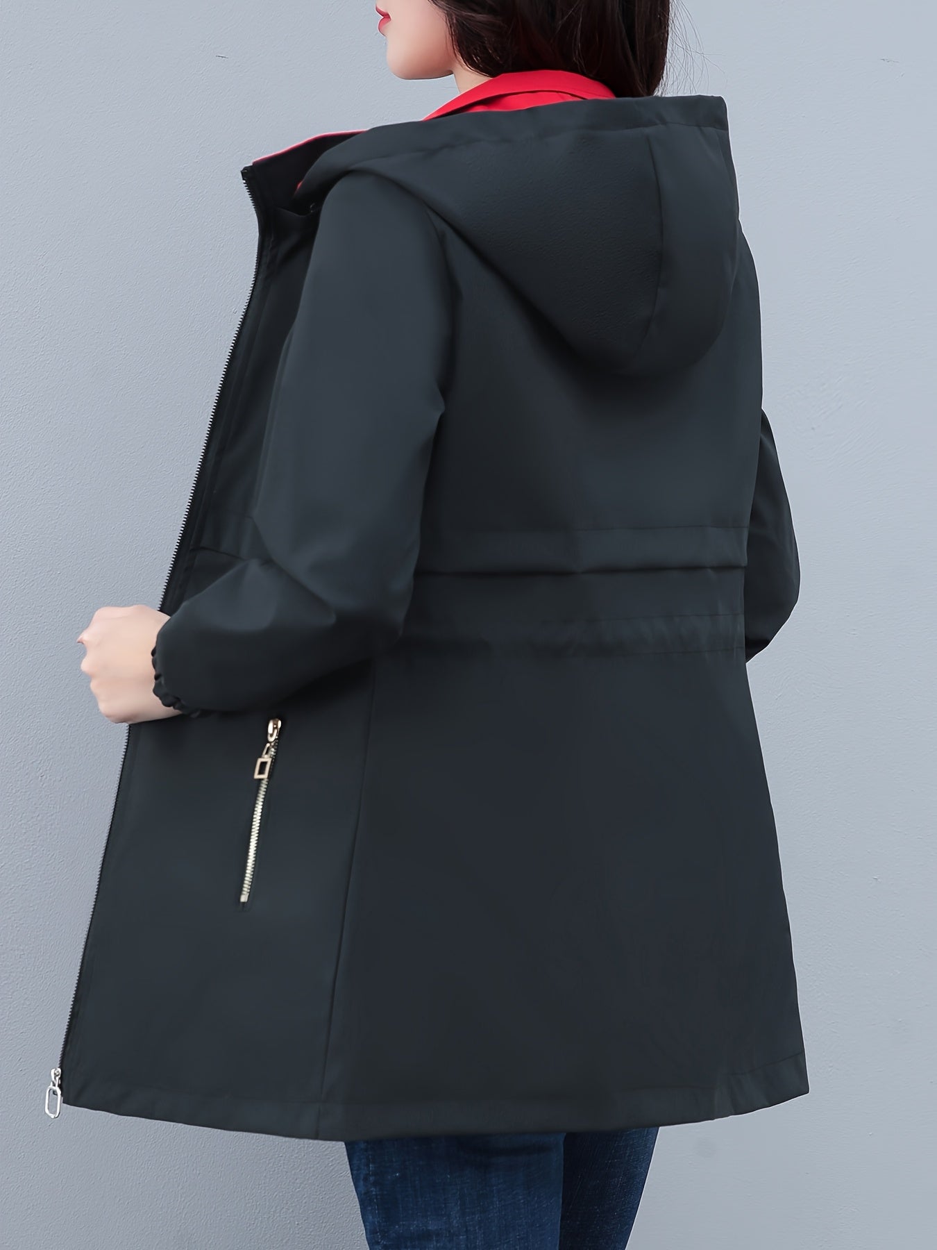 Women's Reversible Long Sleeve Windbreaker Jacket, Fit, Detachable Hood & Zipper Closure