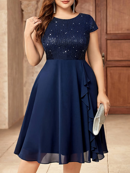 Women'S Plus-Size Chiffon Dress with Sequin Patchwork Party Dress Eid Dress