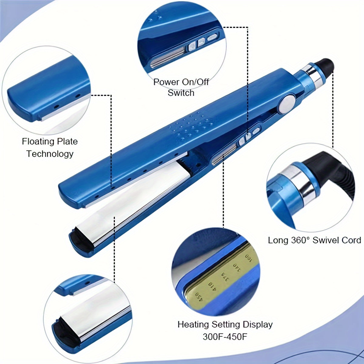 A Set of Three Flat Metal Titanium Hair Straighteners with Wide Plates