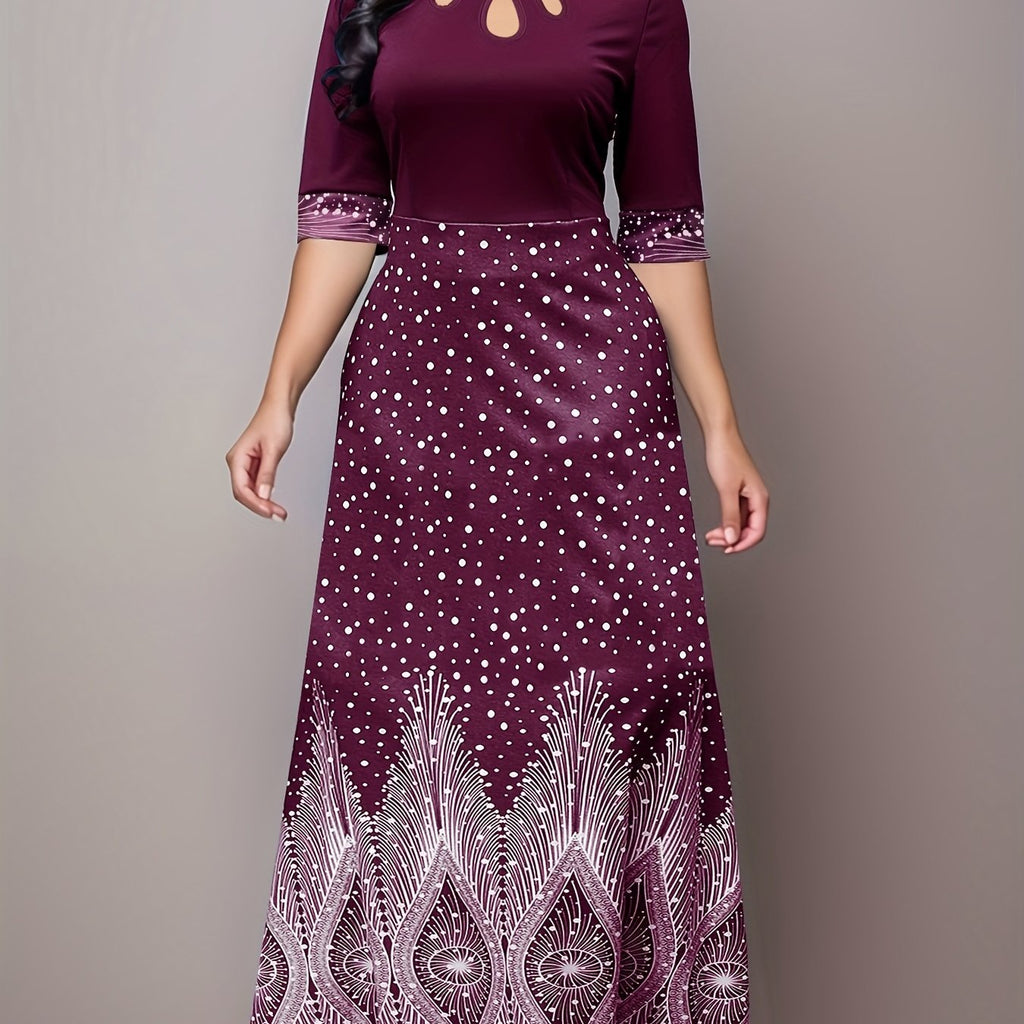 Elegant Floral Print Cut Out Party & Banquet Dress