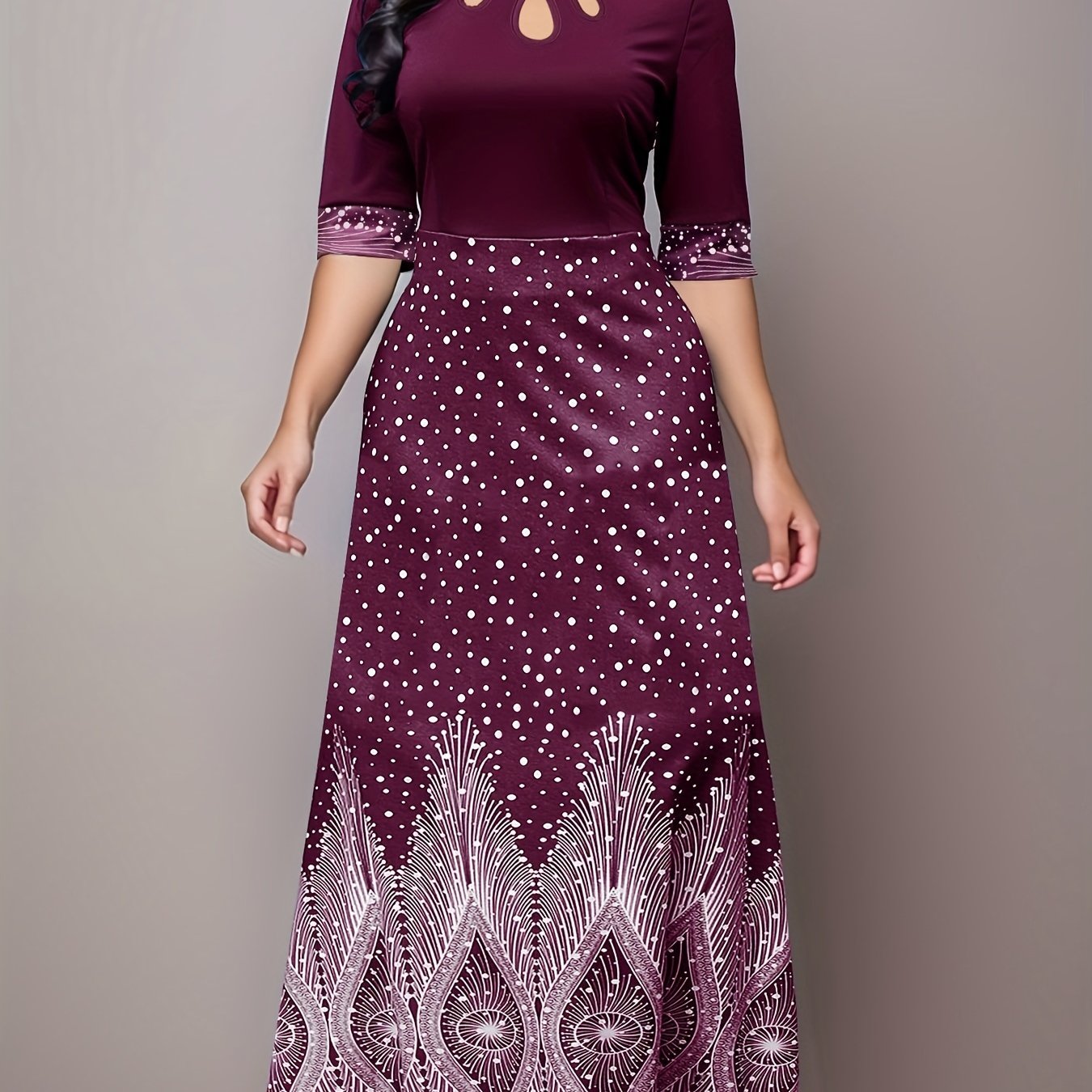 Elegant Floral Print Cut Out Party & Banquet Dress