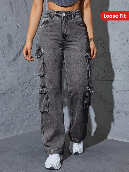 Stretchy High-Waist Women's Cargo Jeans